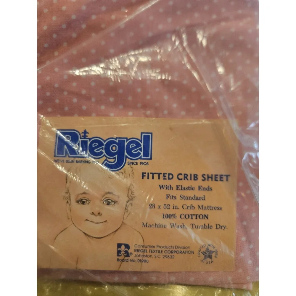Vintage NIP Riegel Fitted Crib Sheet Pink Polka Dots